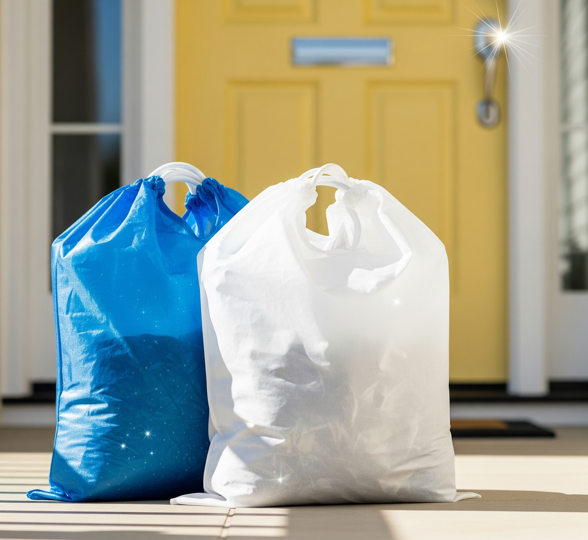 Blue White Laundry Bag Yellow Door